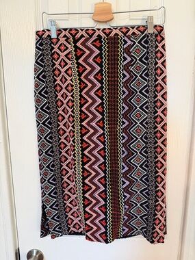 Embroidered Anthropologie Black and Pink Pencil Skirt